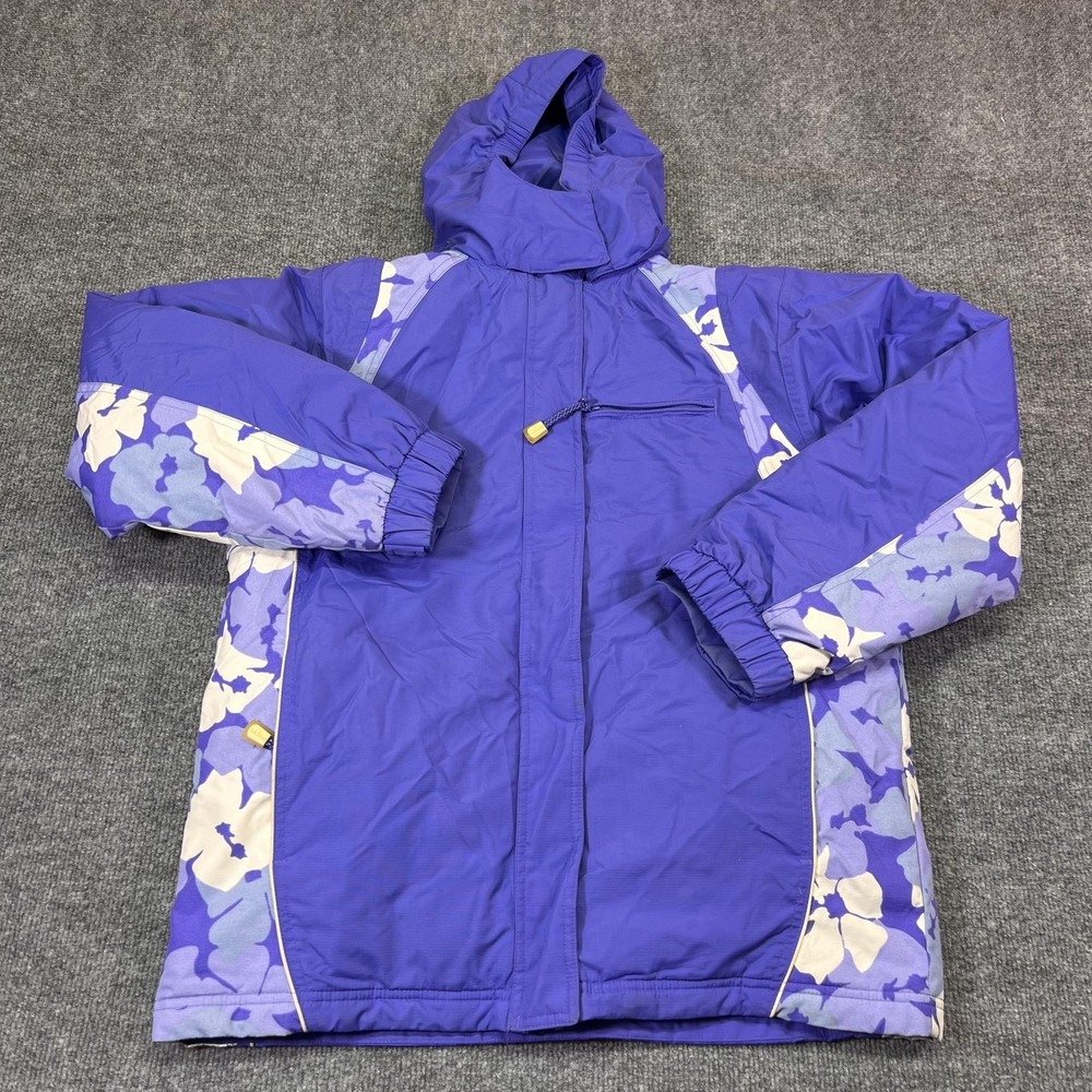 L.L. Bean Ski Jacket Girls XL 18 Purple Floral Hooded Insulated Snow Winter